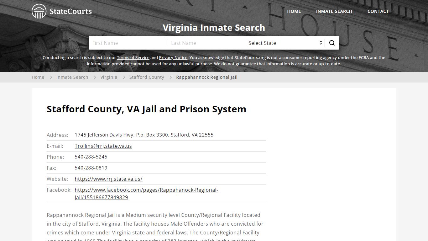 Rappahannock Regional Jail Inmate Records Search, Virginia ...