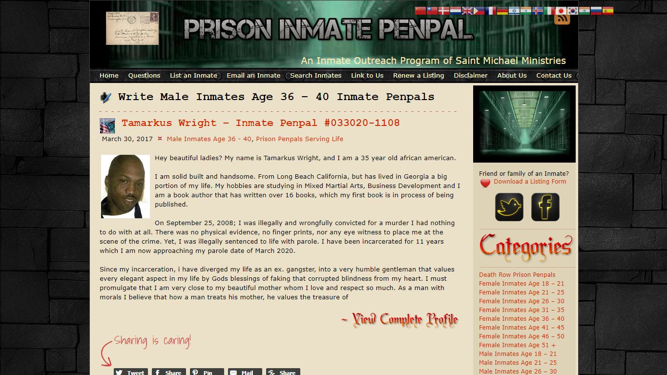 Write Male Inmates Age 36 – 40 ( Page 2 )
